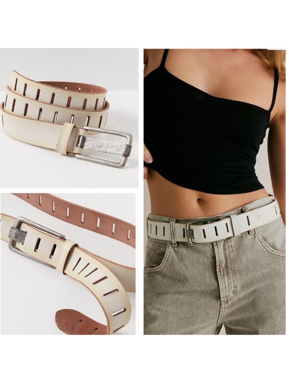 Free People We The Free Jona Belt ivory Distressed NWOT